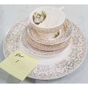 American Limoges serving for 1 Triumph China d’Or 22K Gold Set of 5 vtg